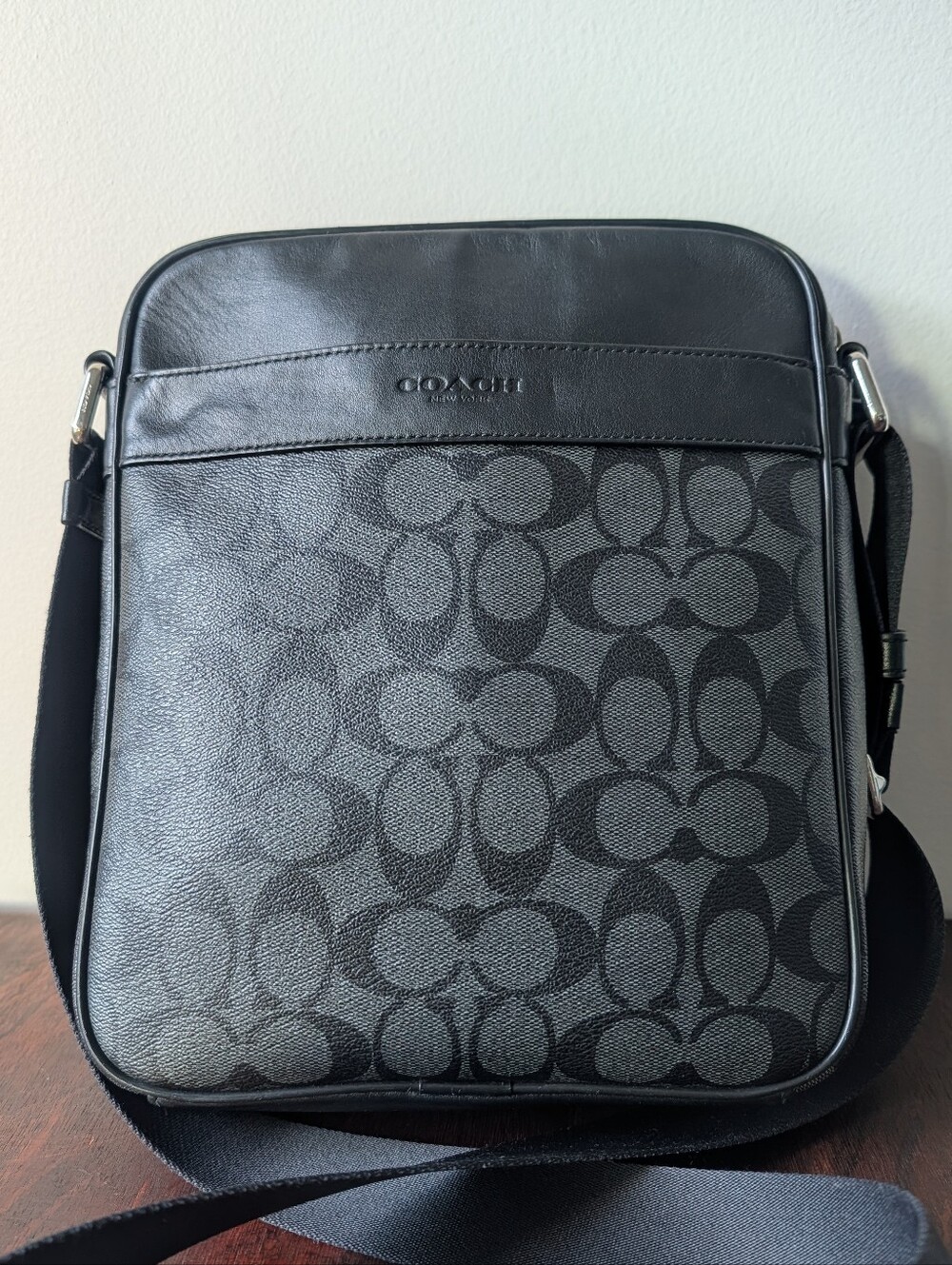 Coach Charles Flight Bag In Signature Canvas Black Grey Crossbody F54788